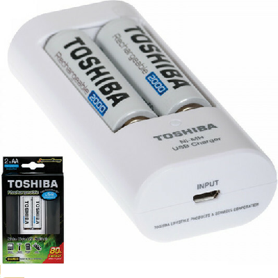 Φορτιστής USB 2 Μπαταριών Ni-MH Μεγέθους AA/AAA Σετ με 2x AA 2000mAh σε  Λευκό χρώμα Toshiba TNHC-6GE2 CB | Ευρώπη ΑΕ
